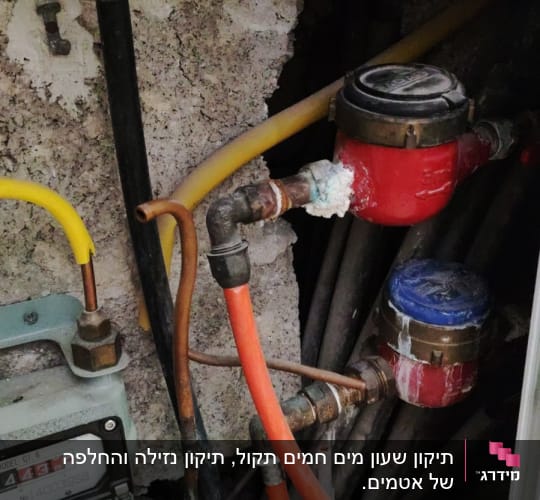 צינורות מים ומדי מים מותקנים בקיר